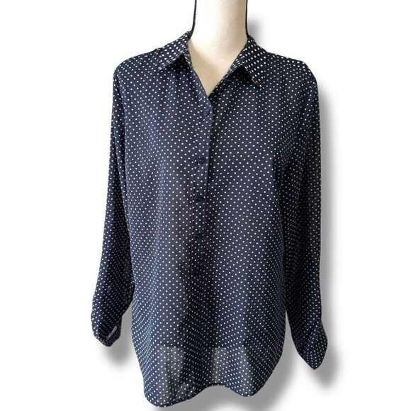 The Limited Polka Dot Long Sleeve Button Down Shirt Blue White Size Large - Picture 1 of 9